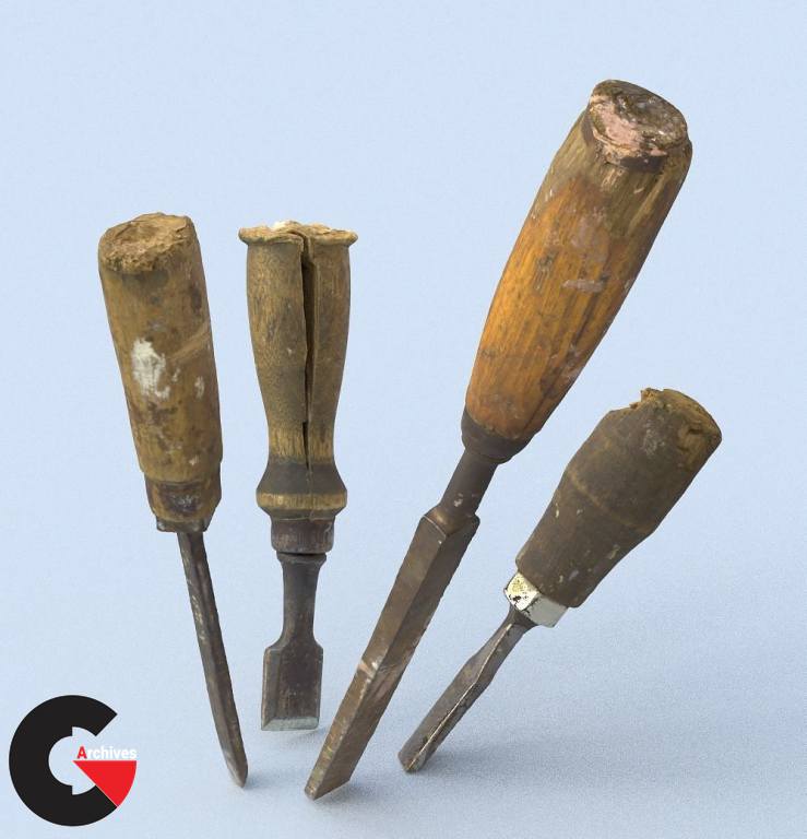 Collection old tools PBR 3D model