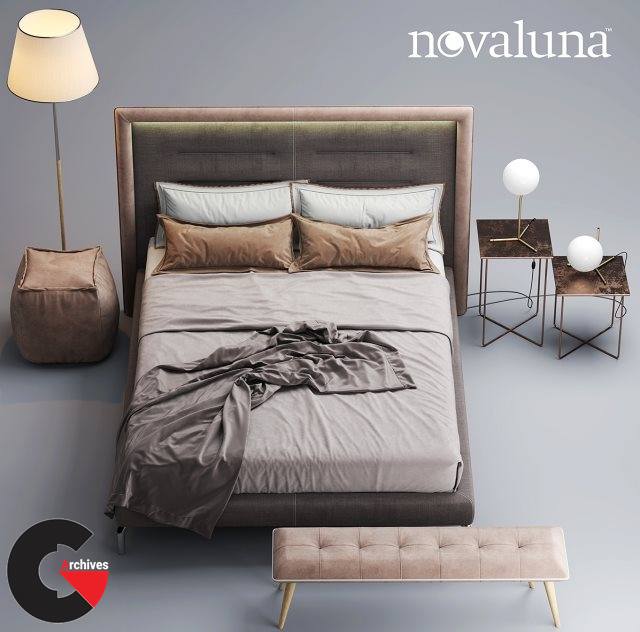 3dsky Pro - Bed Novaluna QUEEN Fabric bed