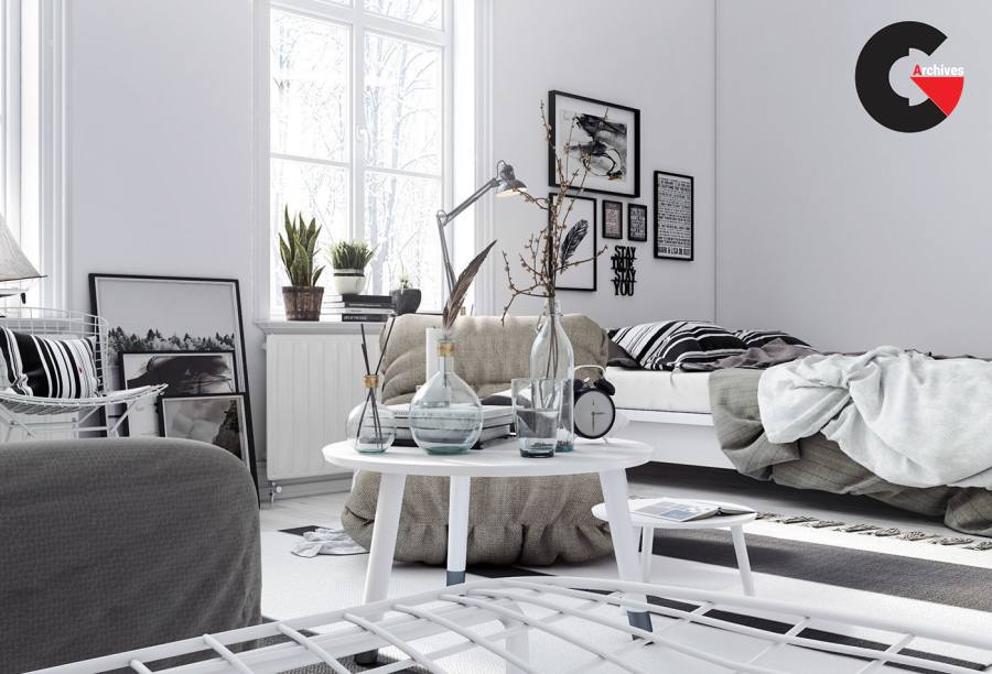 Scandinavian Living Room Interior Scene for Render 3D 3D model