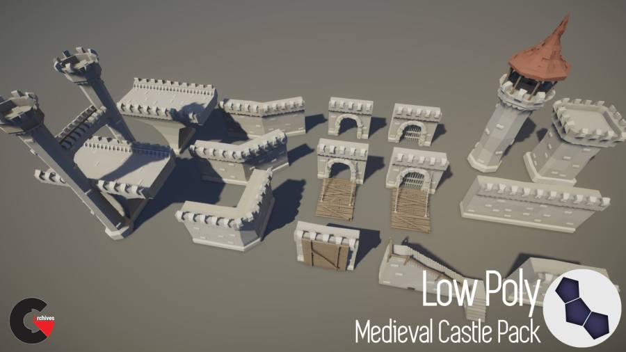 Low Poly Medieval Castle Pack Low-poly 3D model