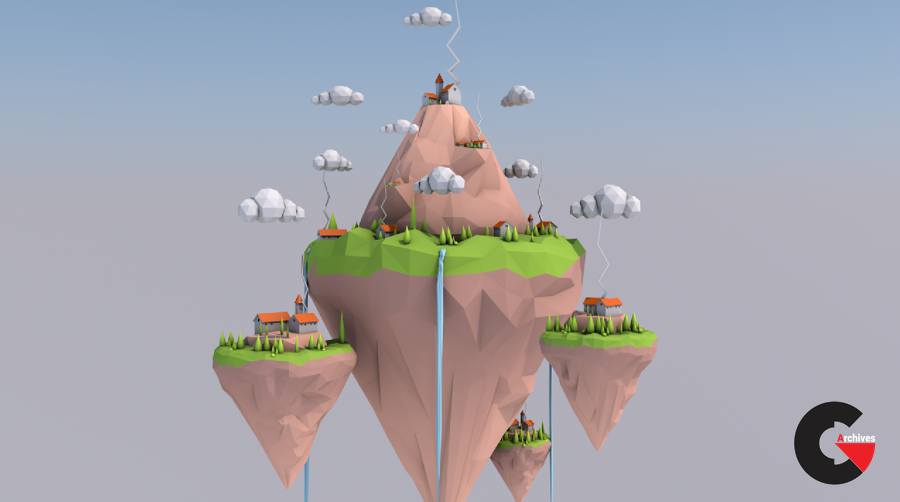 Creating a low poly floating islands in Cinema 4D 