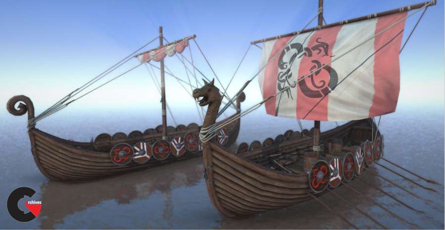 Game Ready Medieval Viking Ship Pack Low-poly 3D model