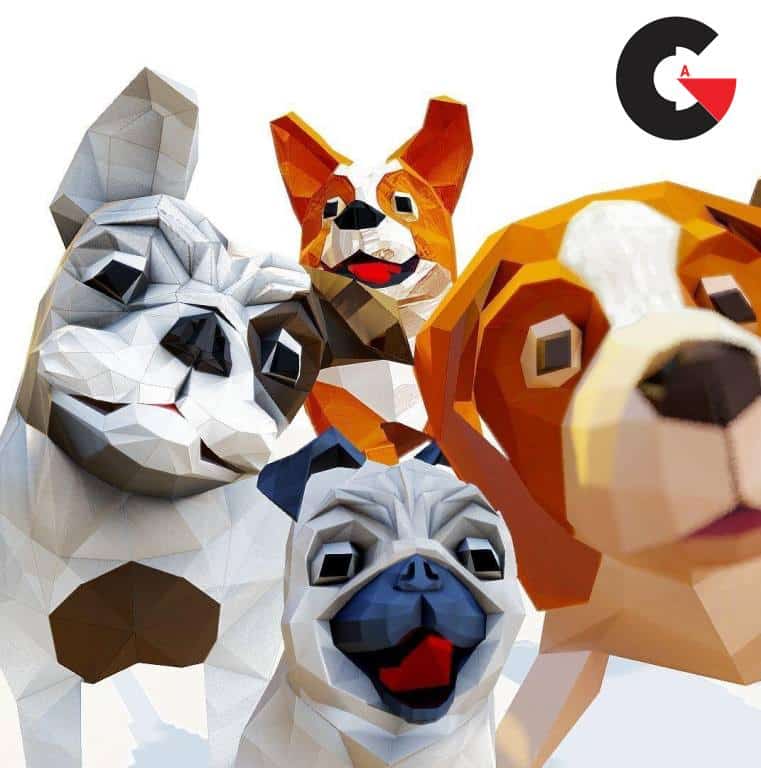 Dog pack Low-poly 3D model