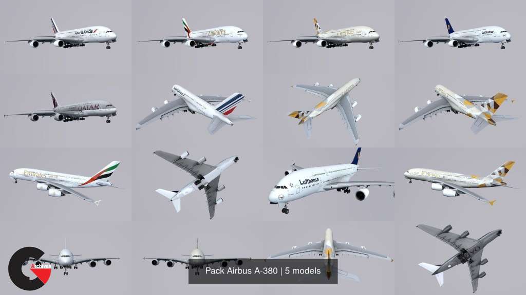 Pack Airbus A-380 3D Model Collection