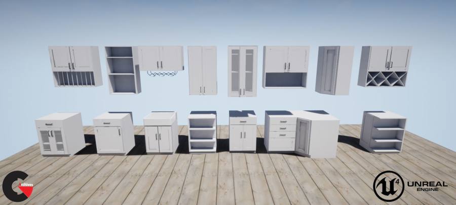 CGTrader – Vray and UE4 Shake Style Cabinets - 16 modular models