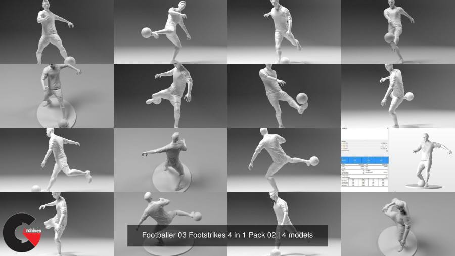 CGTrader – Footballer 03 Footstrikes 4 in 1 Pack 02 3D Model Collection