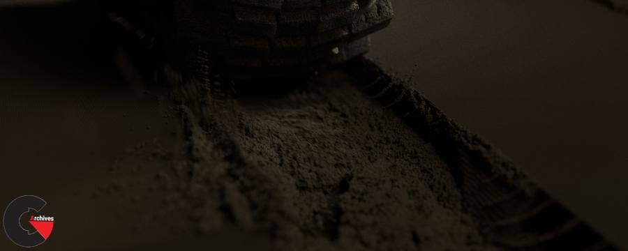 Gumroad – Houdini Scene - Vellum Grain, Tire in Sand Trail