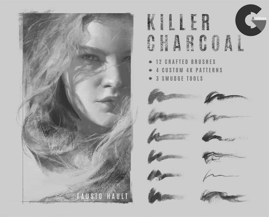 ArtStation – Killer Charcoal. Charcoal imitation brushes for Photoshop