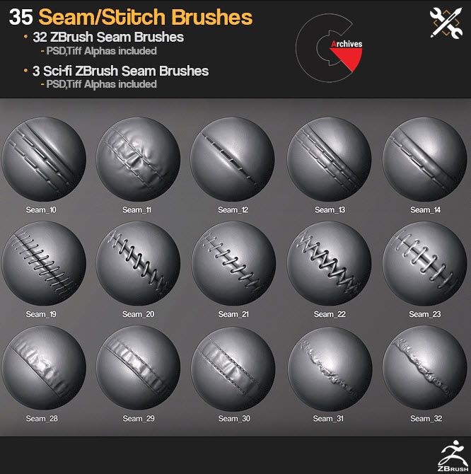 Gumroad - ZBrush 35 SeamStitch Brushes