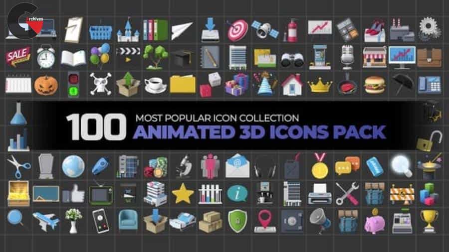 Videohive – 100 Animated 3D Icons Pack 24240318