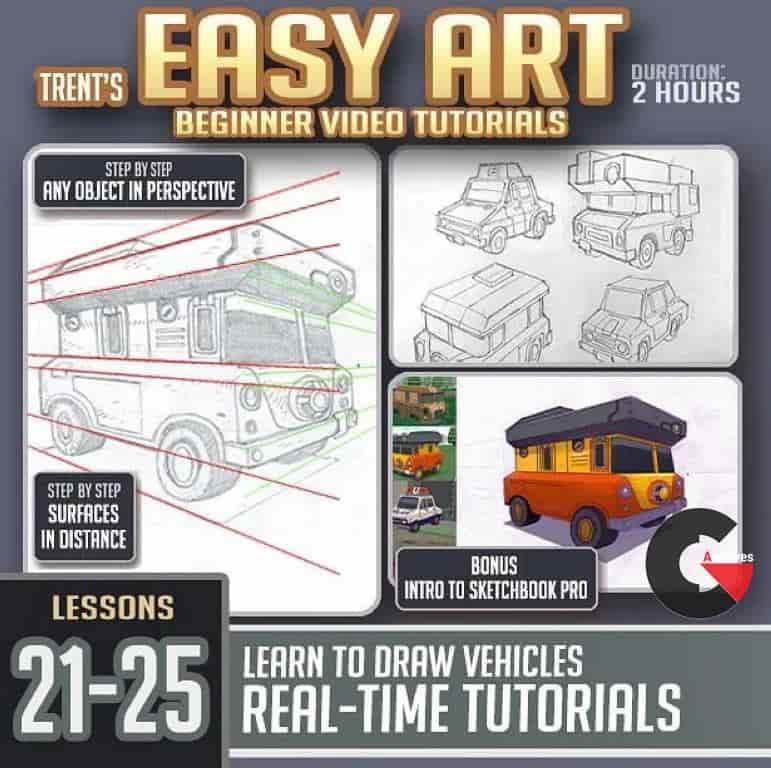 Gumroad – Easy Art Lessons 21-25 (Drawing Vehicles) – Trent Kaniuga
