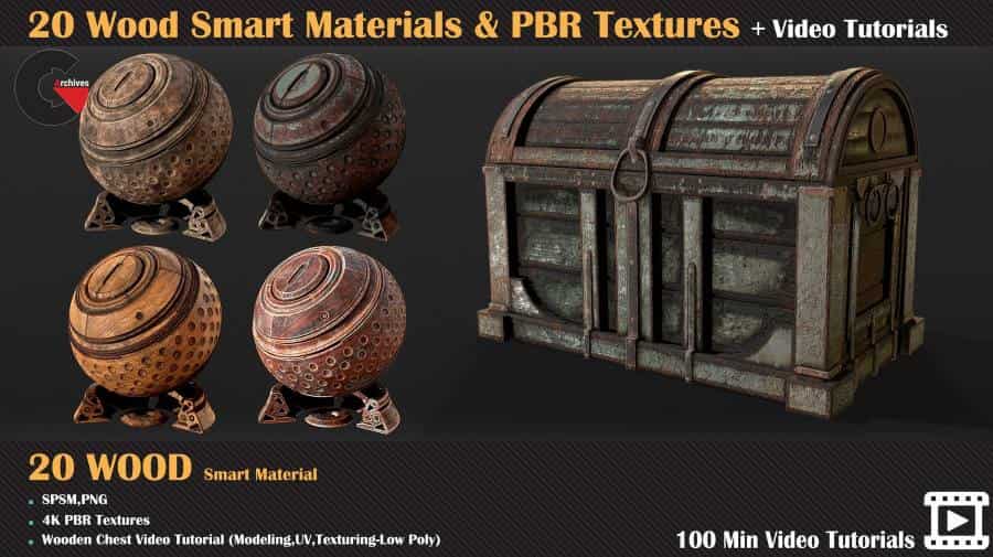 Artstation- 20 Wood Smart Materials & PBR Textures + Video Tutorials 