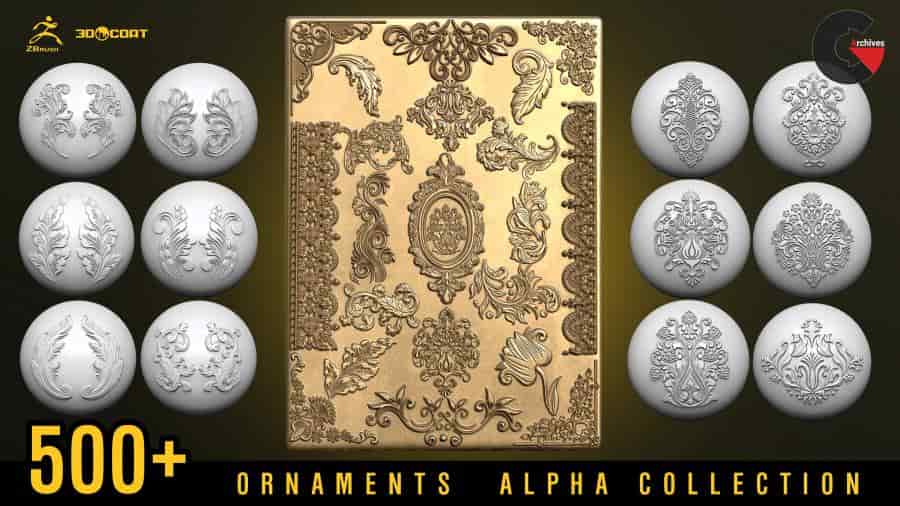 500+ ornament alphas Tracery decorations Stencils 3dcoat & Zbrush 