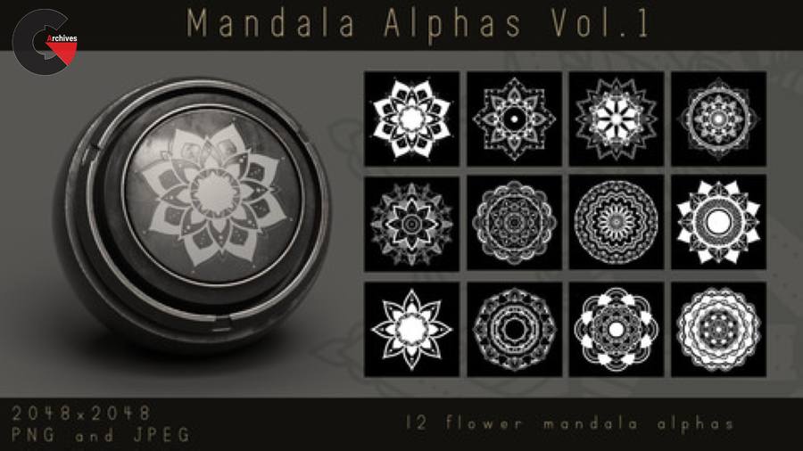 ArtStation – Ornate Lotus Flower Mandala Alphas – Ornament Alpha pack