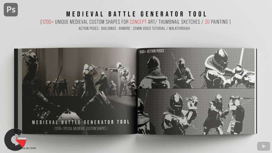 Medieval Battle Generator tool [1200+ Unique Custom shapes Mega Pack] [PS]