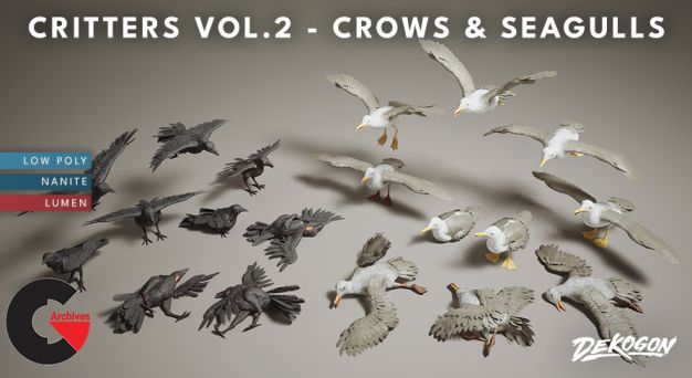 Unreal Engine – Critters VOL.2 - Crows & Seagulls (Nanite and Low Poly w/Particle)
