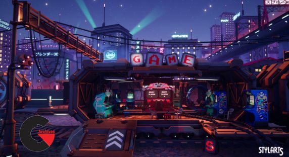 Unreal Engine – Stylized Cyberpunk Arcade Environment ( Cyberpunk , Stylized , Stylised )