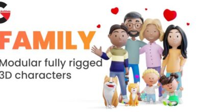 Blender Market – Family - Cartoon Modular Fully Rigged 3D Family