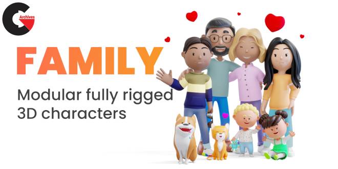 Blender Market – Family - Cartoon Modular Fully Rigged 3D Family